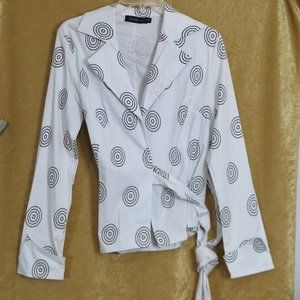 CANDY BOX White w/Black Dot Swirl Cotton Blend Wrap Shirt Size 38